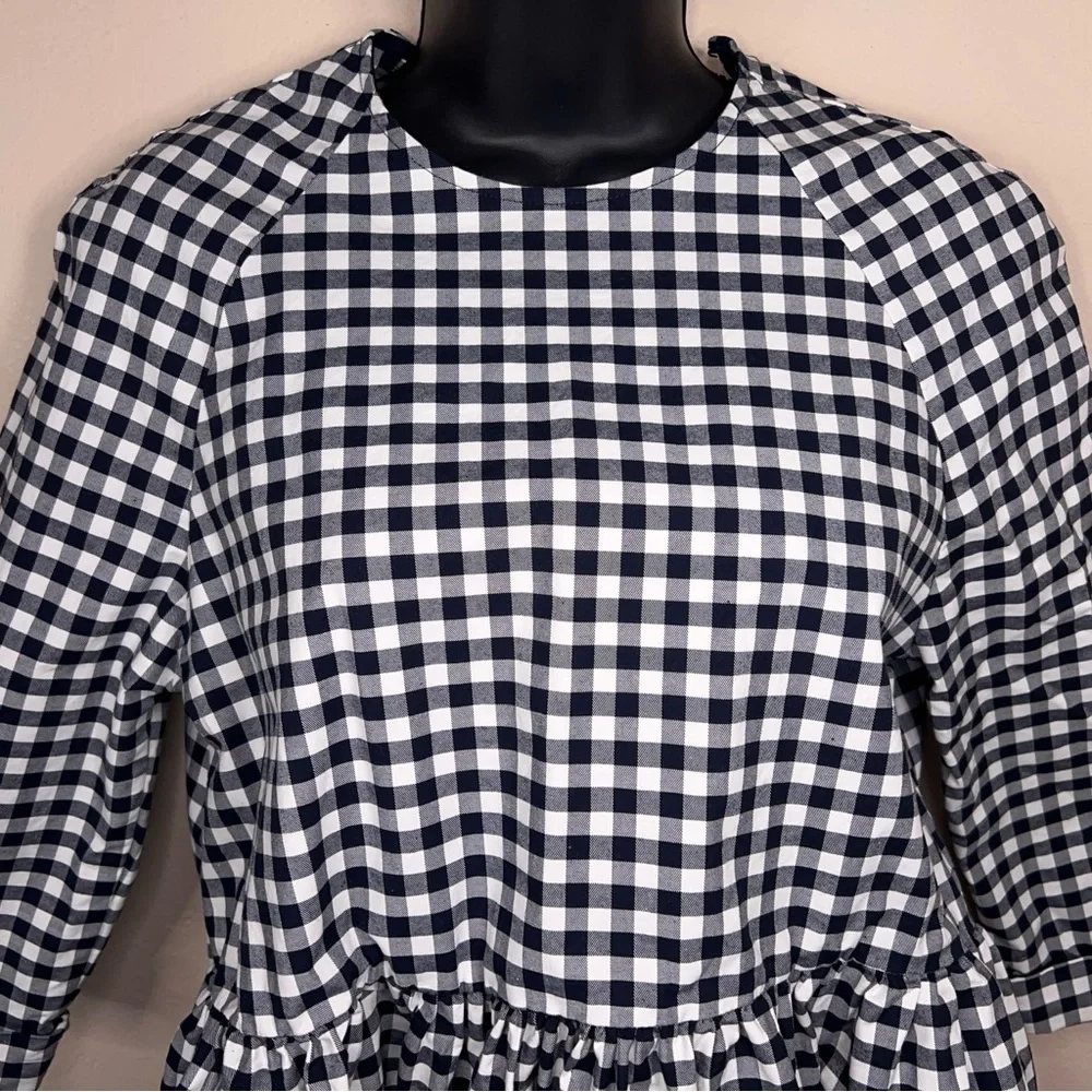 Small Victoria Beckham For Target Gingham Blue White Plaid Ruffle Preppy Cotton